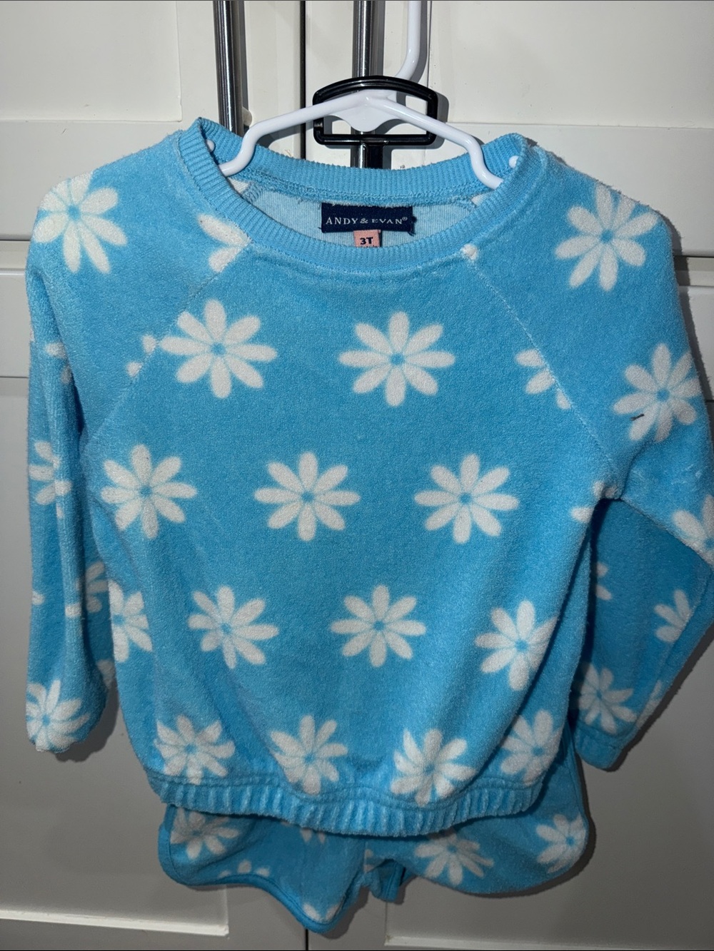 Andy & Evan Light Blue Daisy Fleece Pullover and shorts- Girls